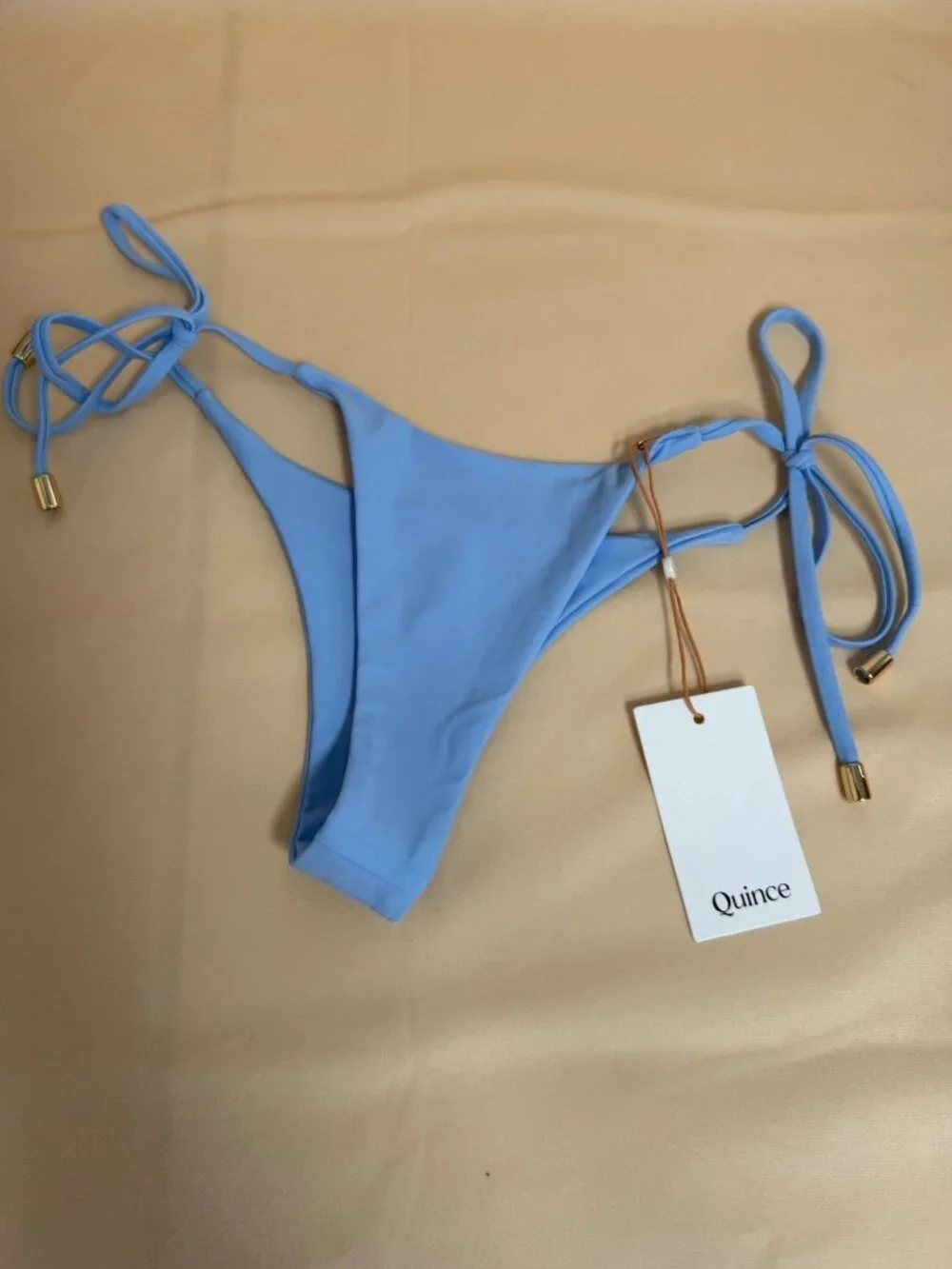 Quince Light Blue Bikini Bottom Adjustable Side Tie & Gold Accents  X-Small